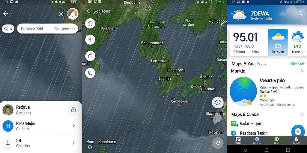 Antarmuka aplikasi Radar Hujan 7DEWA dengan peta yang jelas.