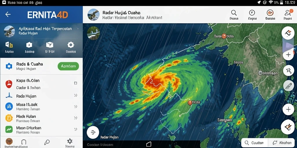 Screenshot antarmuka ERNITA4D menunjukkan peta radar hujan yang jelas dan informatif.