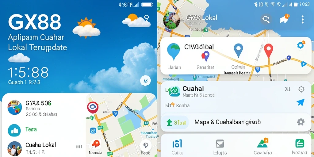 Tampilan antarmuka aplikasi GX88 yang memperlihatkan cuaca lokal.